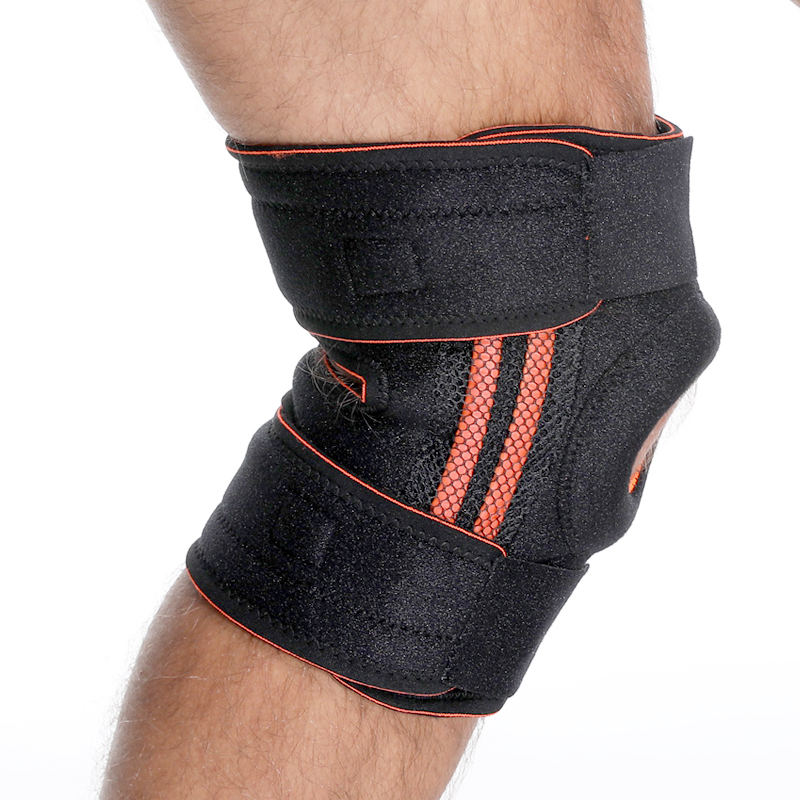 Patella Gel Pad Suporte ao joelho aberto com estabilizadores de mola lateral ， tiras de velcro ajustáveis