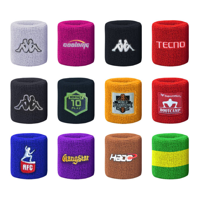 Terry de algodão esportivo de algodão esportivo de tênis pulseira bordado de pulseira banda de suor