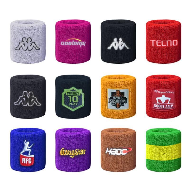 Terry de algodão esportivo de algodão esportivo de tênis pulseira bordado de pulseira banda de suor