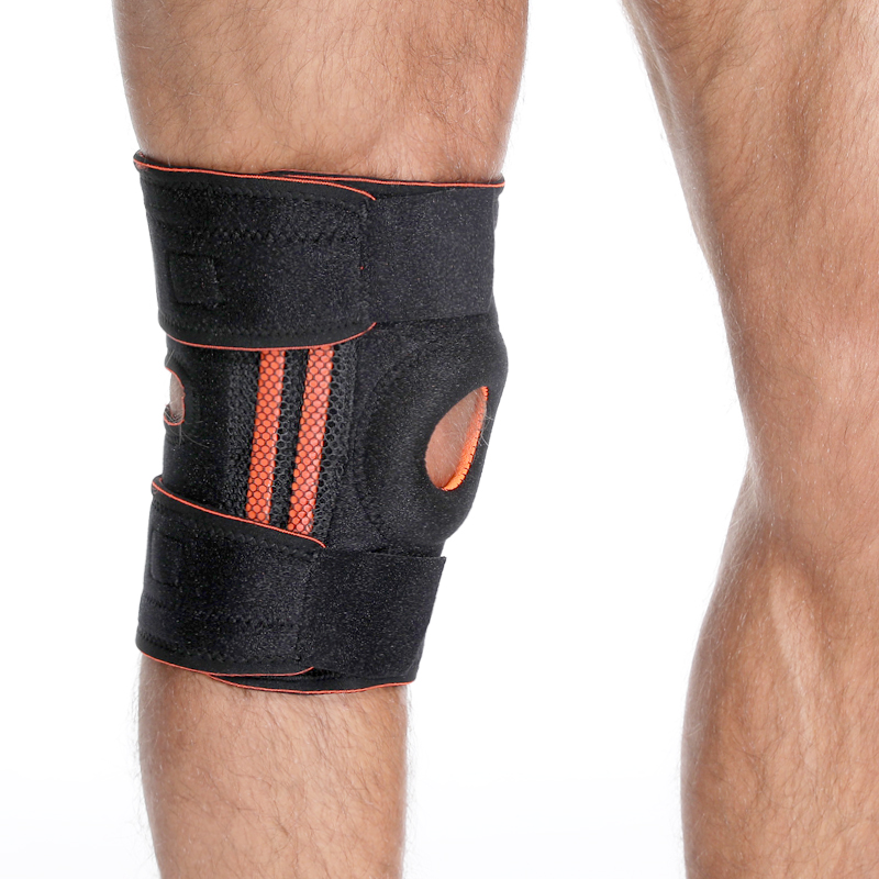 Patella Gel Pad Suporte ao joelho aberto com estabilizadores de mola lateral ， tiras de velcro ajustáveis