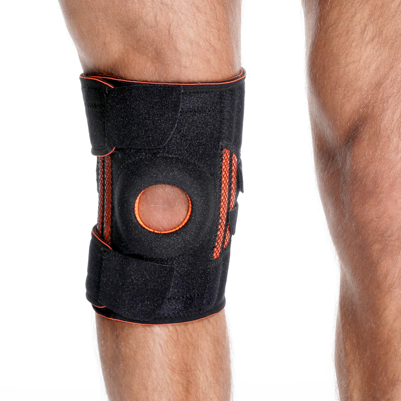 Patella Gel Pad Suporte ao joelho aberto com estabilizadores de mola lateral ， tiras de velcro ajustáveis