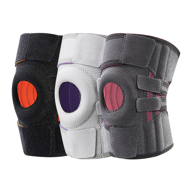 Patella Gel Pad Suporte ao joelho aberto com estabilizadores de mola lateral ， tiras de velcro ajustáveis